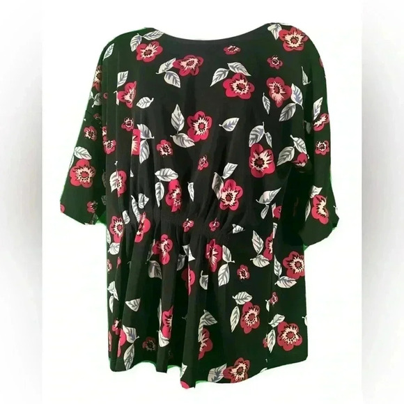 Ann Taylor Factory Black Floral Short Sleeve Blouse Woman's Size Medium - Picture 6 of 6